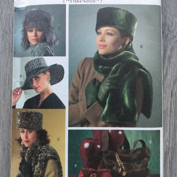 Vogue Fur Hat, Scarves and Purse Bags Sewing Pattern Winter Wear UNCUT 8141 - Picture 2 of 9